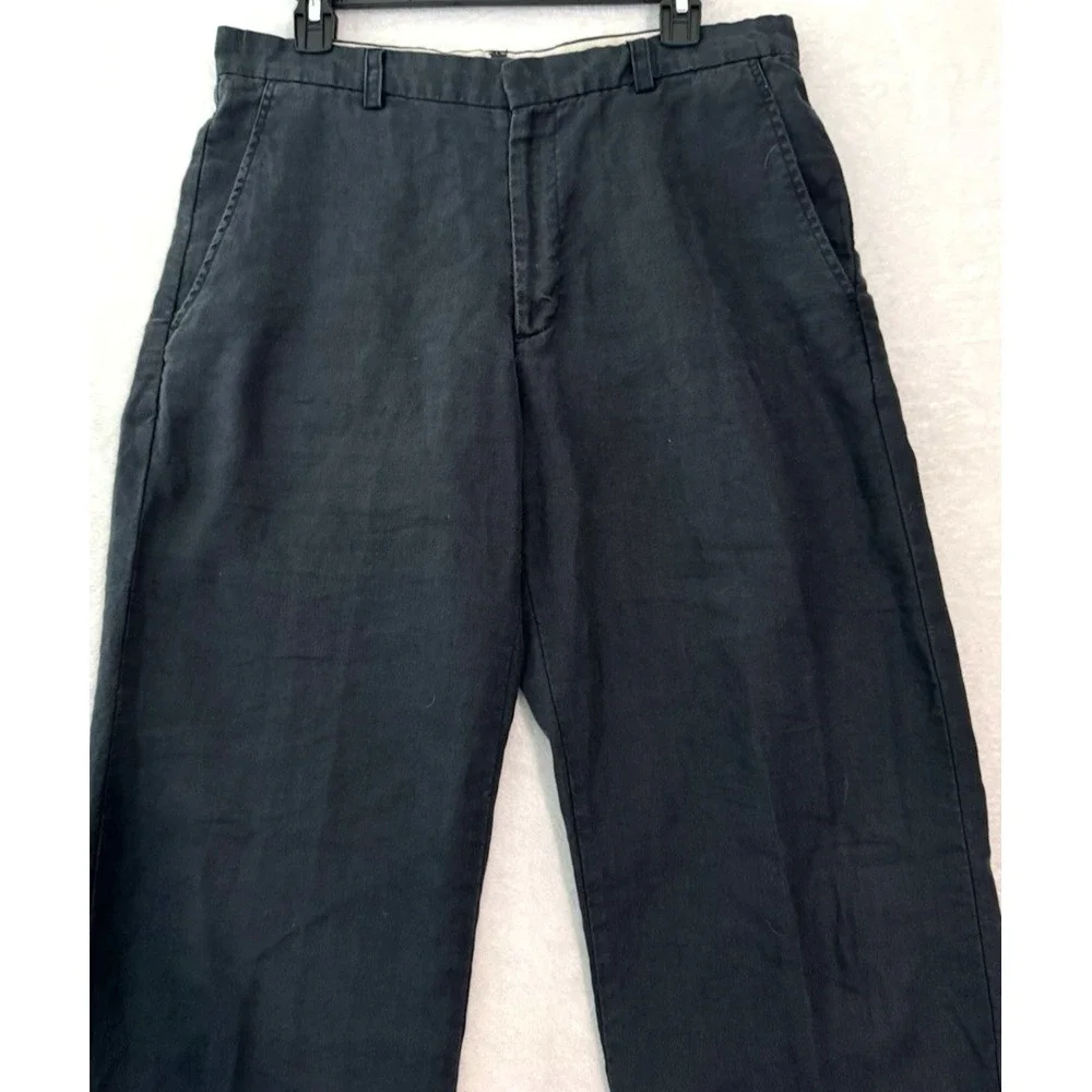 Banana Republic Chino Pants Mens Casual 32x31 Navy Blue 100% Linen Flat-Front